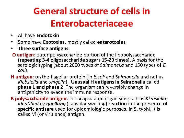 General structure of cells in Enterobacteriaceae • All have Endotoxin • Some have Exotoxins,