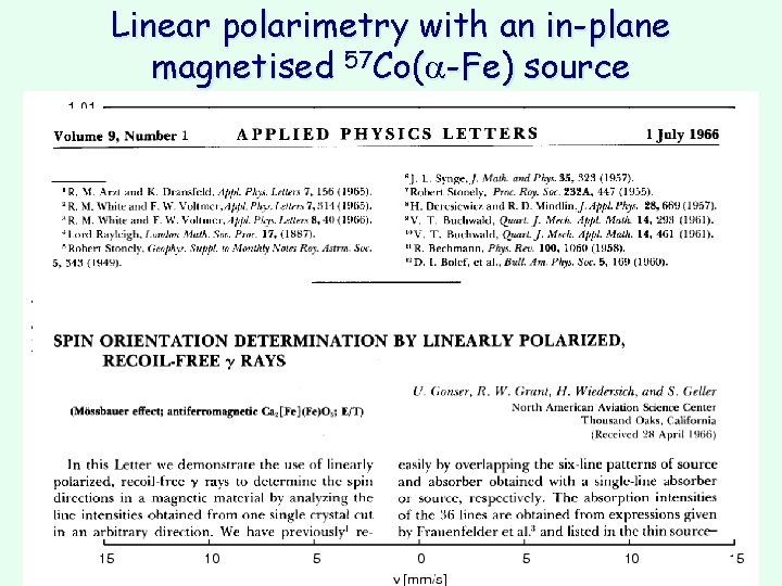 Linear polarimetry with an in-plane magnetised 57 Co( -Fe) source H’ f’-f H 