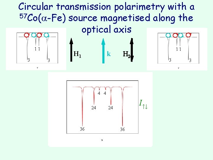 Circular transmission polarimetry with a 57 Co( -Fe) source magnetised along the optical axis