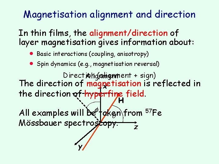 Magnetisation alignment and direction In thin films, the alignment/direction of layer magnetisation gives information