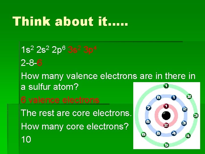 Think about it…. . 1 s 2 2 p 6 3 s 2 3