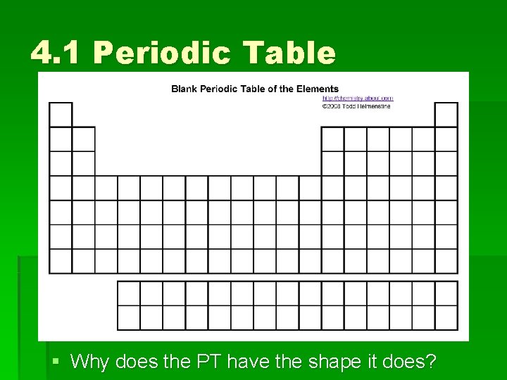 4. 1 Periodic Table § Why does the PT have the shape it does?