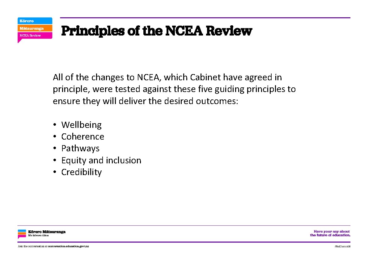 Principles of the NCEA Review All of the changes to NCEA, which Cabinet have