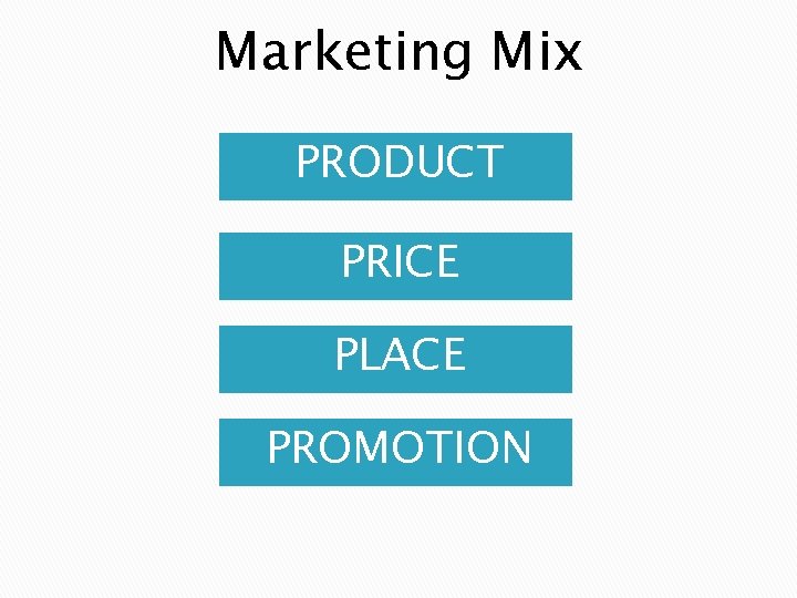 Marketing Mix PRODUCT PRICE PLACE PROMOTION 