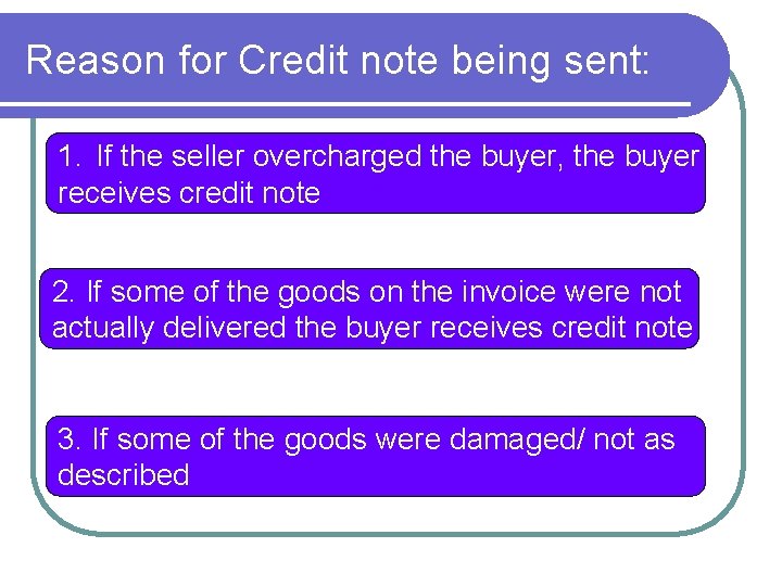 Reason for Credit note being sent: 1. If the seller overcharged the buyer, the