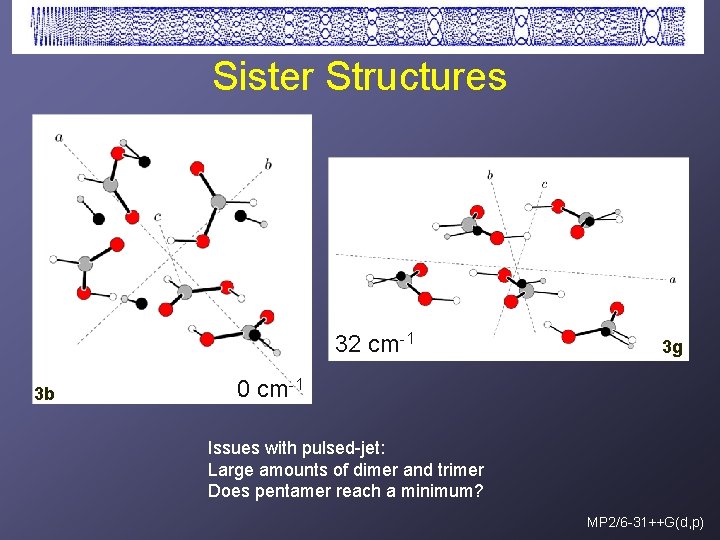 Sister Structures 32 cm-1 3 b 3 g 0 cm-1 Issues with pulsed-jet: Large