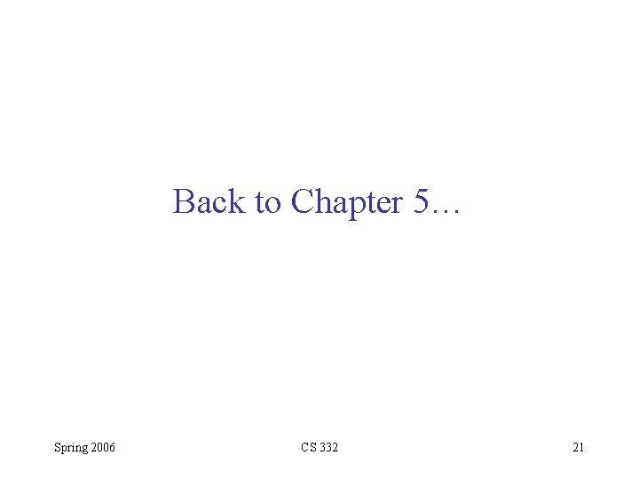 Back to Chapter 5… Spring 2006 CS 332 21 