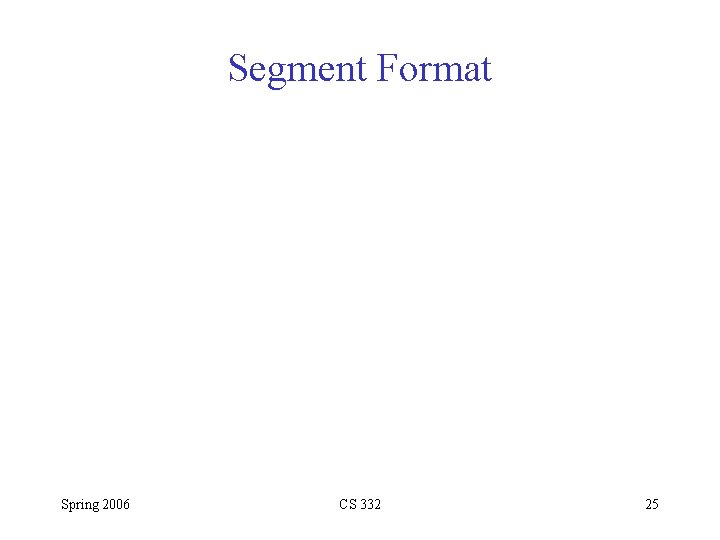 Segment Format Spring 2006 CS 332 25 