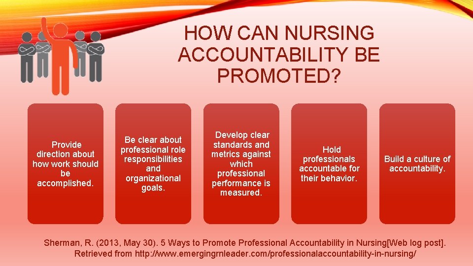 HOW CAN NURSING ACCOUNTABILITY BE PROMOTED? Provide direction about how work should be accomplished.