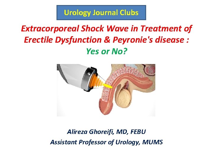 Urology Journal Clubs Extracorporeal Shock Wave in Treatment of Erectile Dysfunction & Peyronie's disease