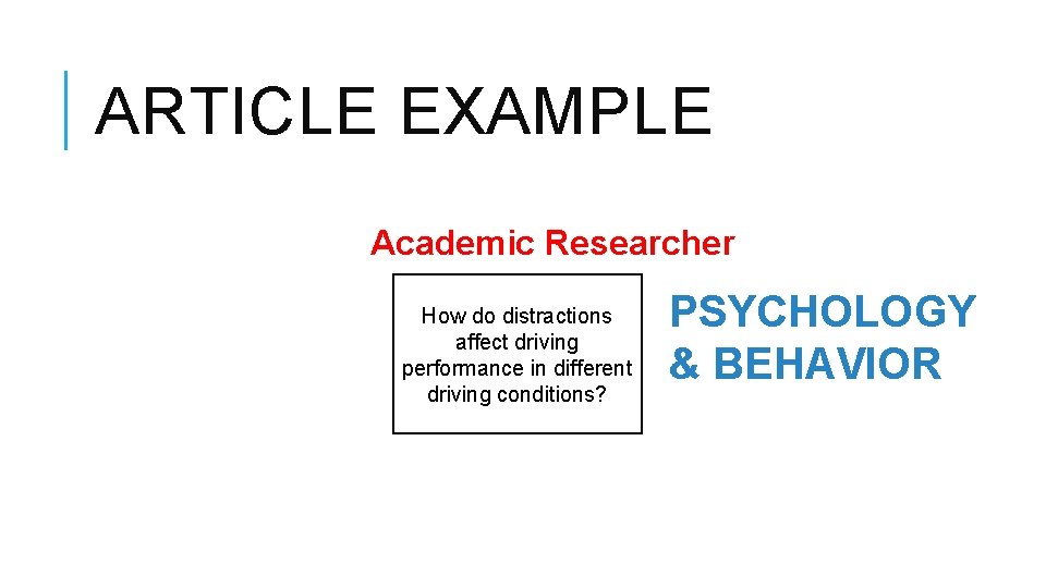 ARTICLE EXAMPLE Academic Researcher How do distractions affect driving performance in different driving conditions?