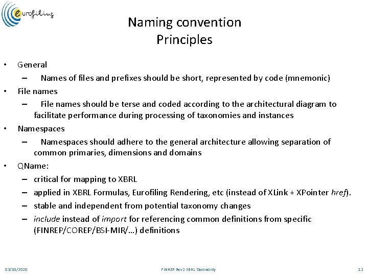 Naming convention Principles • • General – Names of files and prefixes should be