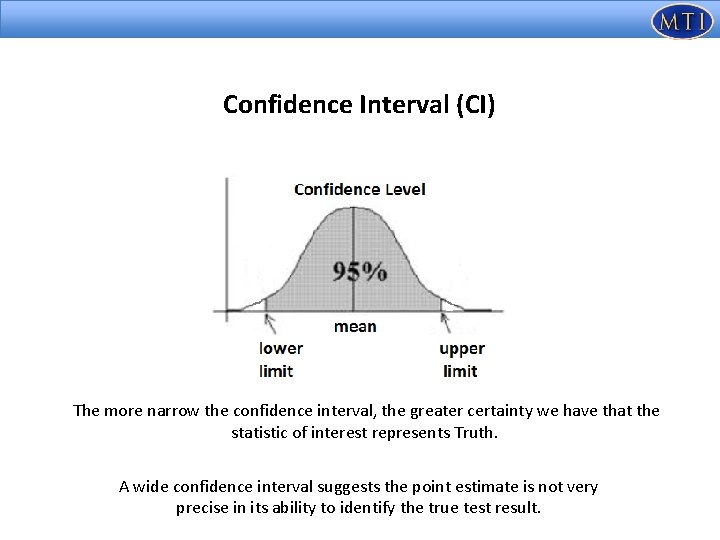 Confidence Interval (CI) The more narrow the confidence interval, the greater certainty we have