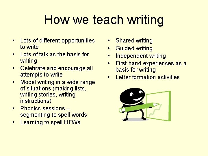 How we teach writing • Lots of different opportunities to write • Lots of
