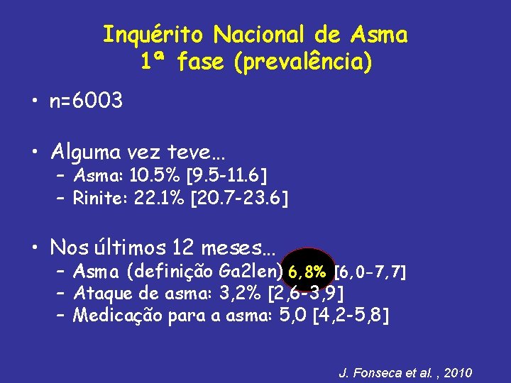 Inquérito Nacional de Asma 1ª fase (prevalência) • n=6003 • Alguma vez teve… –
