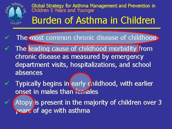 Global Strategy for Asthma Management and Prevention in Children 5 Years and Younger Burden