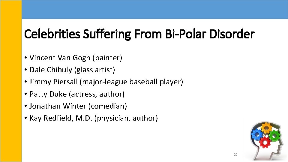 Celebrities Suffering From Bi-Polar Disorder • Vincent Van Gogh (painter) • Dale Chihuly (glass