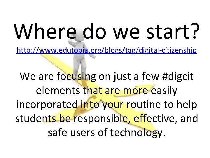 Where do we start? http: //www. edutopia. org/blogs/tag/digital-citizenship We are focusing on just a