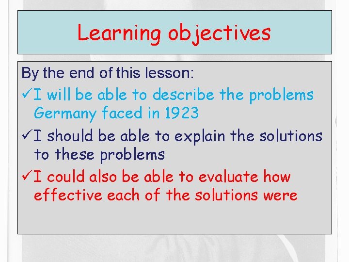 Learning objectives By the end of this lesson: ü I will be able to