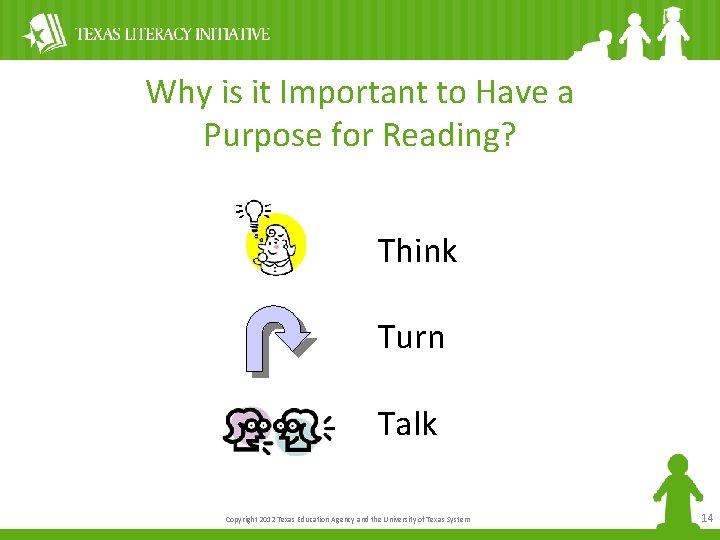 Why is it Important to Have a Purpose for Reading? Think Turn Talk Copyright