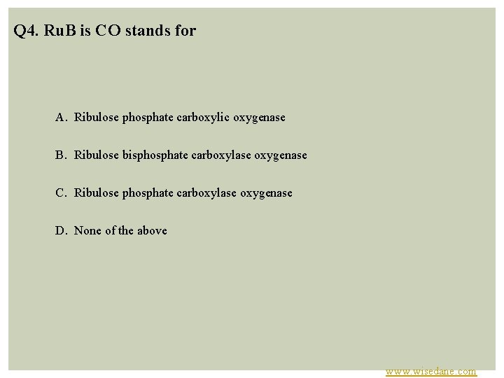 Q 4. Ru. B is CO stands for A. Ribulose phosphate carboxylic oxygenase B.