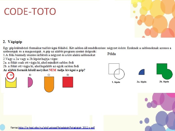 CODE-TOTO forras: http: //e-hod. elte. hu/old/upload/feladatok_2011 v. pdf 