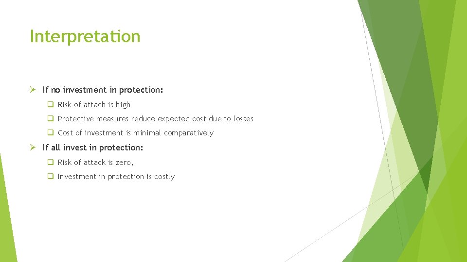 Interpretation Ø If no investment in protection: q Risk of attach is high q