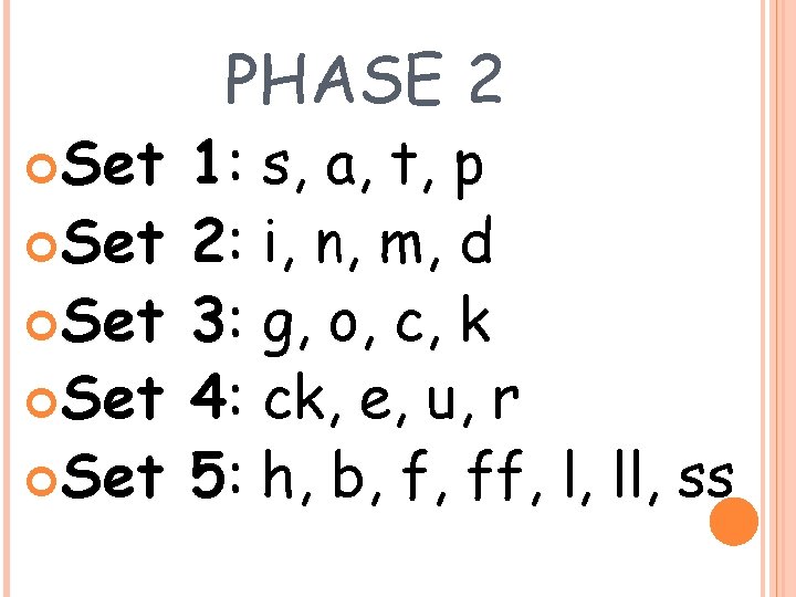  Set Set Set PHASE 2 1: s, a, t, p 2: i, n,