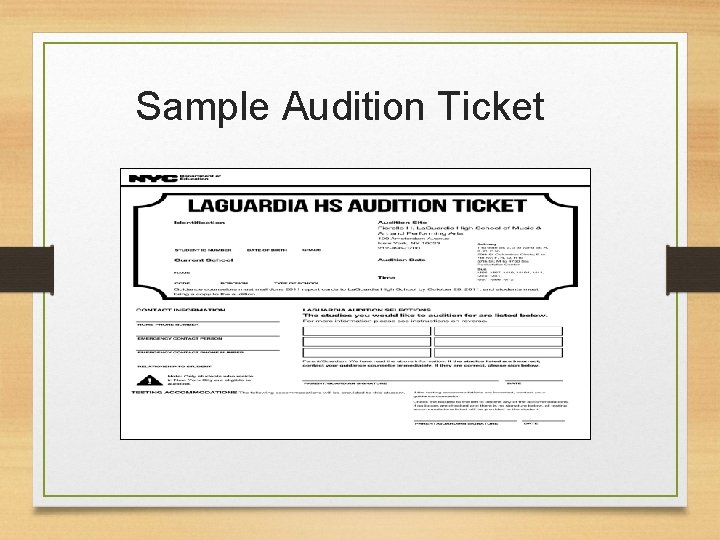 Sample Audition Ticket 
