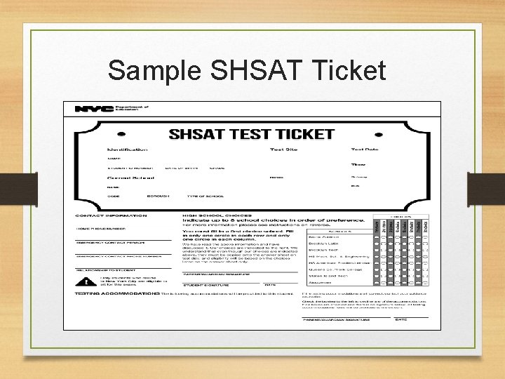 Sample SHSAT Ticket 
