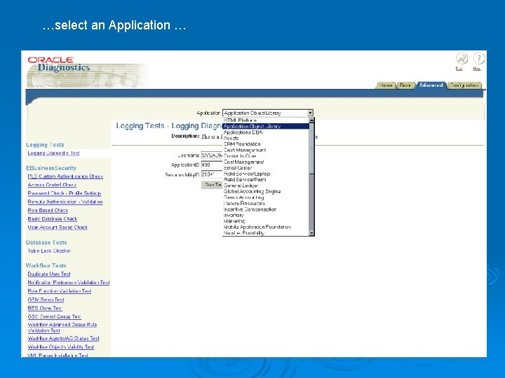 …select an Application … 