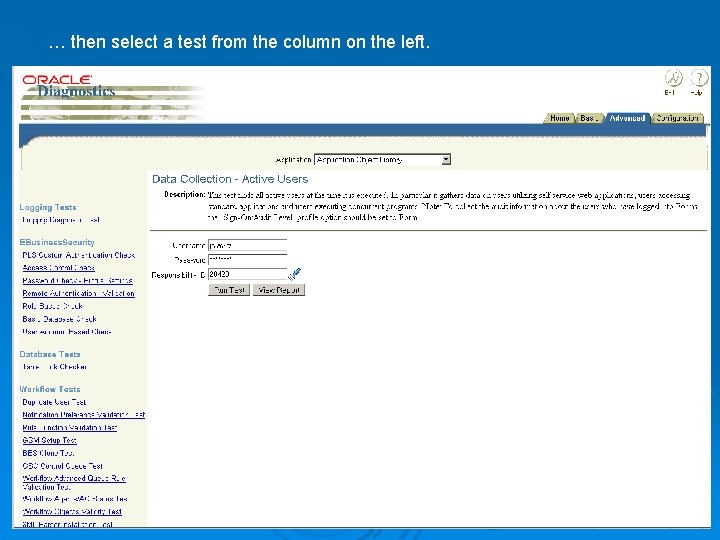 … then select a test from the column on the left. 
