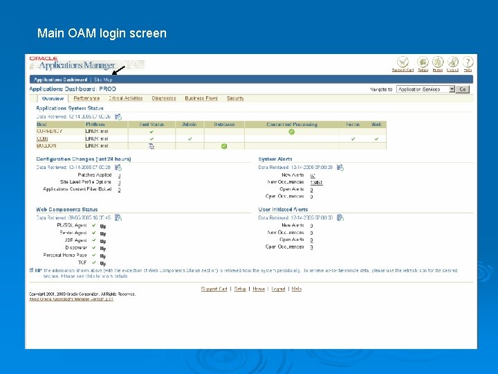Main OAM login screen 