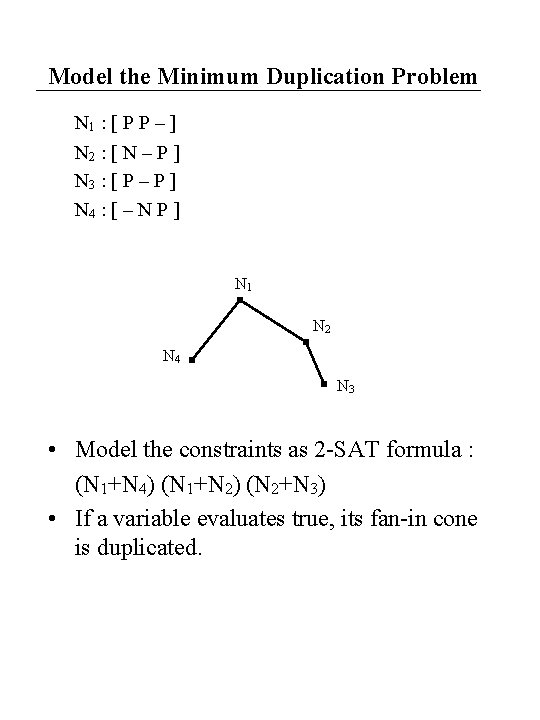 Model the Minimum Duplication Problem N 1 : [ P P – ] N