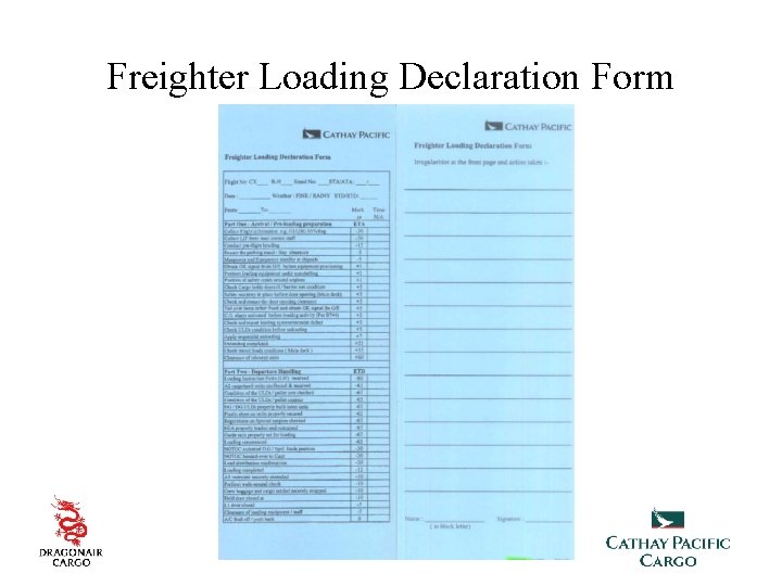 Freighter Loading Declaration Form 