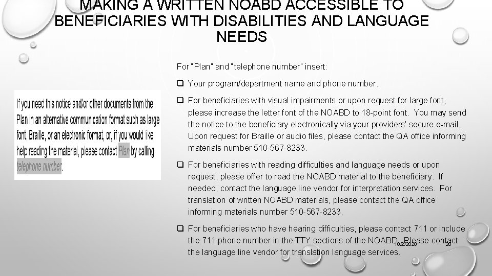 MAKING A WRITTEN NOABD ACCESSIBLE TO BENEFICIARIES WITH DISABILITIES AND LANGUAGE NEEDS For “Plan”