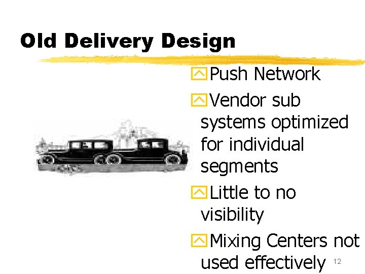 Old Delivery Design y. Push Network y. Vendor sub systems optimized for individual segments