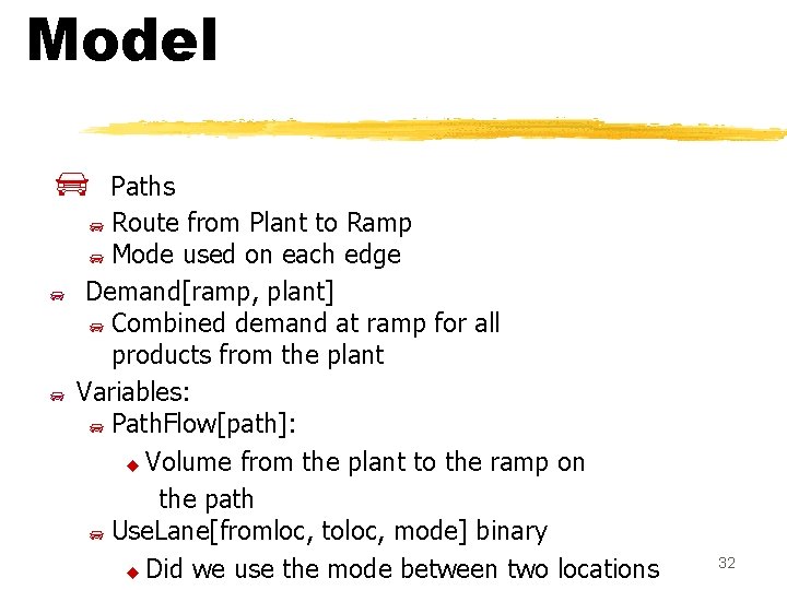 Model Paths Route from Plant to Ramp Mode used on each edge Demand[ramp, plant]
