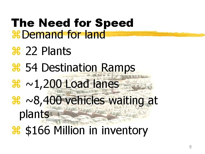 The Need for Speed z. Demand for land z 22 Plants z 54 Destination
