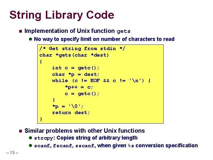 String Library Code Implementation of Unix function gets No way to specify limit on