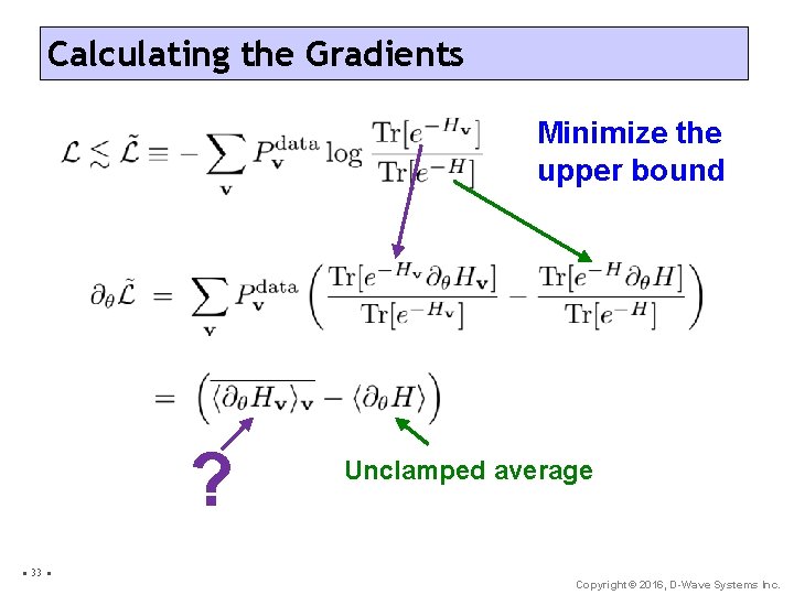 Calculating the Gradients Minimize the upper bound ? • 33 • Unclamped average Copyright©