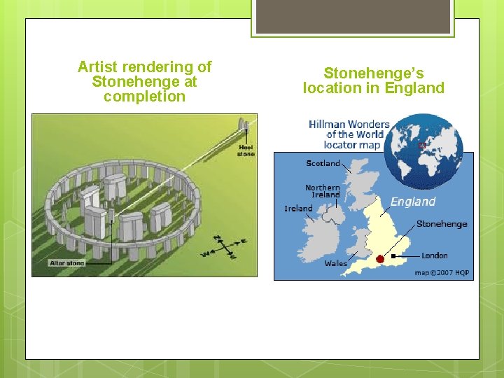 Artist rendering of Stonehenge at completion Stonehenge’s location in England 