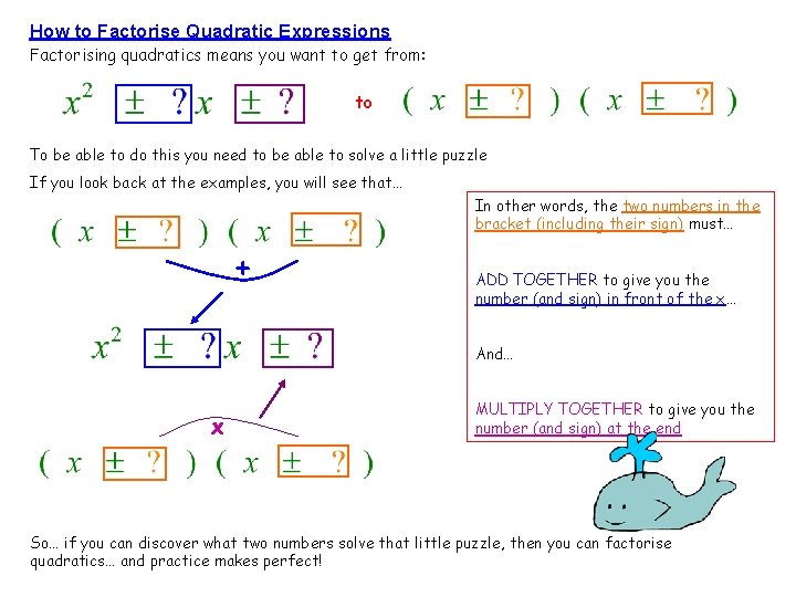 How to Factorise Quadratic Expressions Factorising quadratics means you want to get from: to