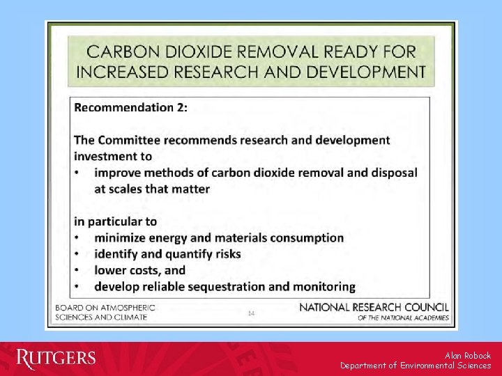 Alan Robock Department of Environmental Sciences 