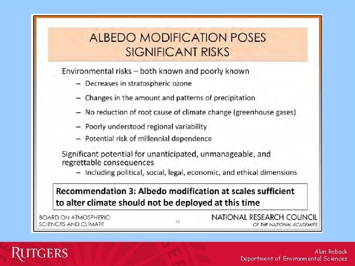 Alan Robock Department of Environmental Sciences 