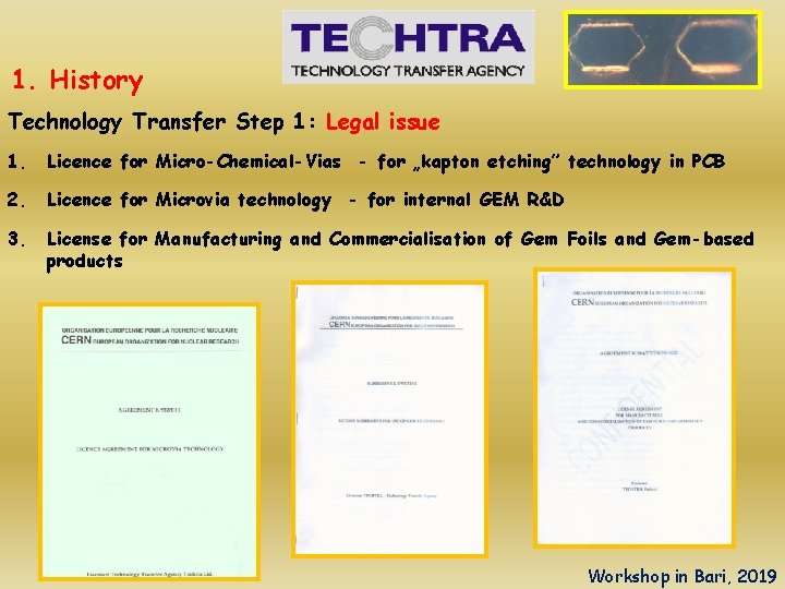 1. History Technology Transfer Step 1: Legal issue 1. Licence for Micro-Chemical-Vias - for