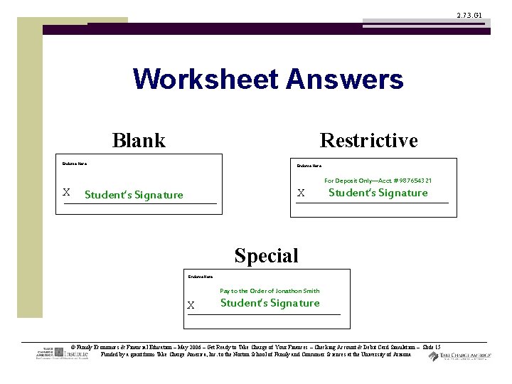 2. 7. 3. G 1 Worksheet Answers Blank Restrictive Endorse Here For Deposit Only—Acct.