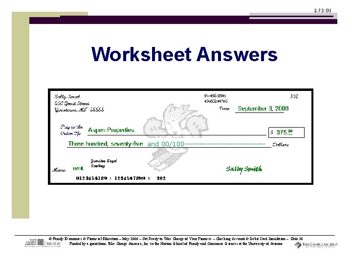 2. 7. 3. G 1 Worksheet Answers and 00/100 -------------- © Family Economics &