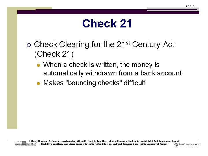 2. 7. 3. G 1 Check 21 ¡ Check Clearing for the 21 st