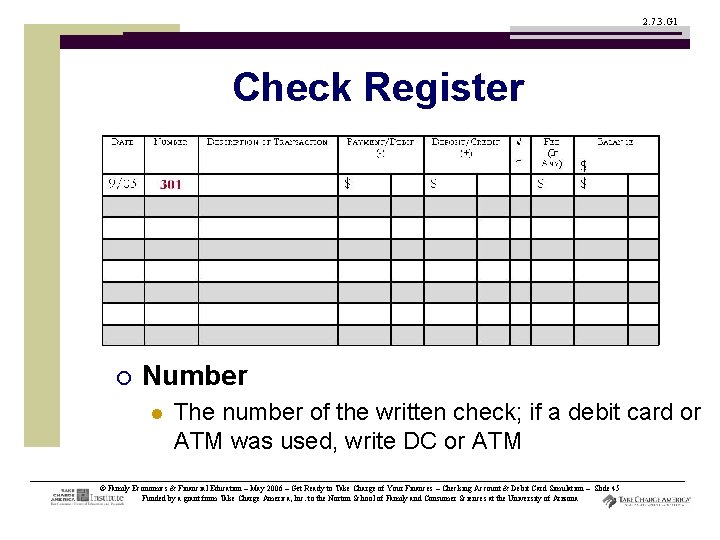 2. 7. 3. G 1 Check Register ¡ Number l The number of the